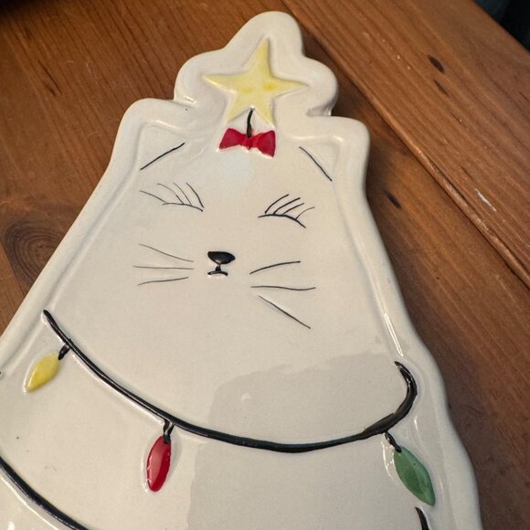 Arlington Designs White Cat Christmas Snack Tray  Meowy Christmas - Picture 2 of 8